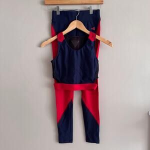 LAAIN Navy and Red Colorblock Top and Legging Workout Set Size Extra Small XS